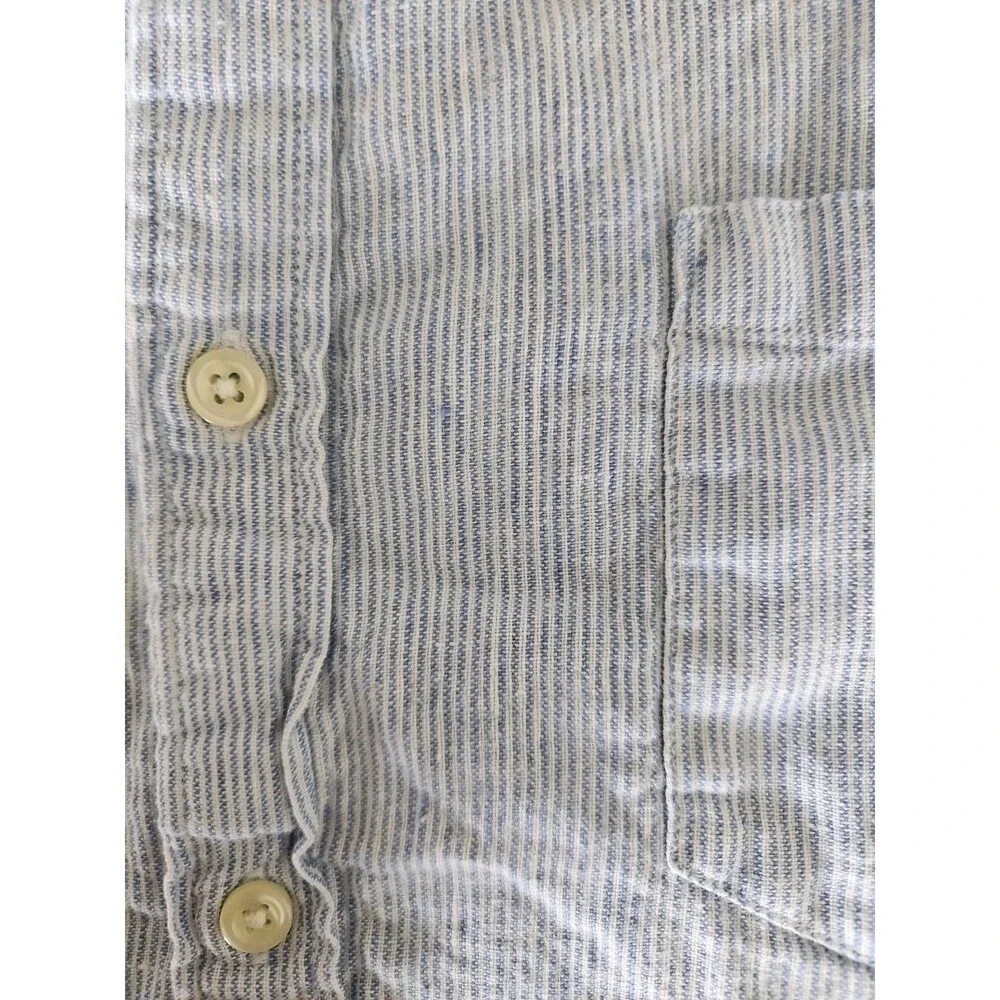 J Crew Men's Blue White Stripe Linen Cotton Blend Slim Fit Shirt Size XL